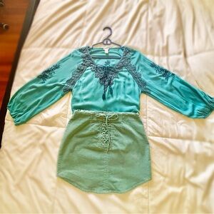 Forever 21 Teal Lace Blouse and Skirt Set
